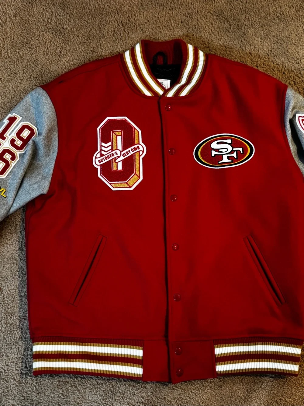 October’s Very Own OVO 49ers Niners SF Red Varsity Jacket XL
